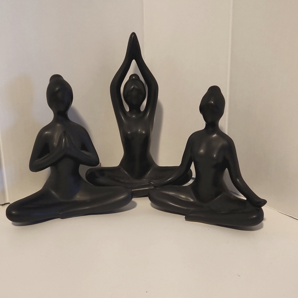Set of 3 Ceramic Female Seated Yoga Pose Statues!
